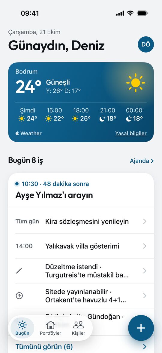 Bugün ekranı: günün işleri ve hatırlatmalar