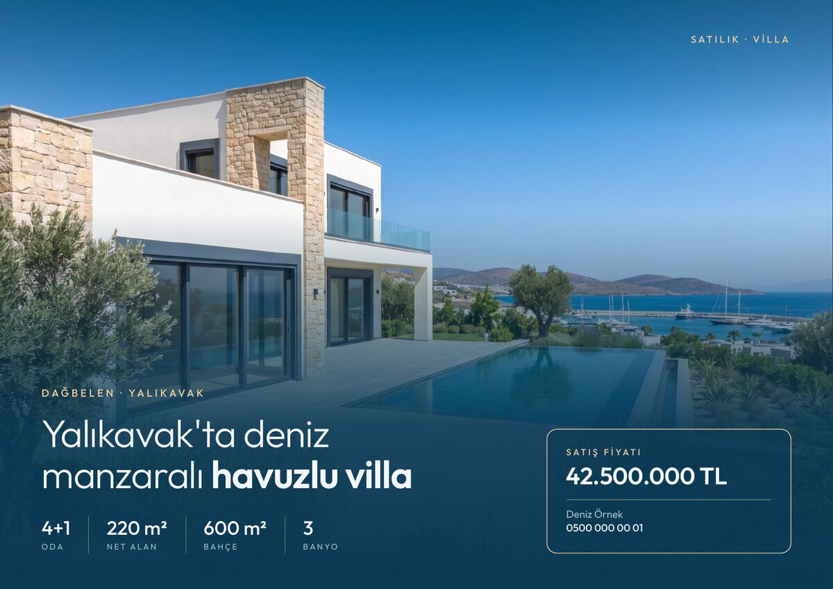 Sunumun kapak sayfası: Yalıkavak'ta deniz manzaralı havuzlu villa