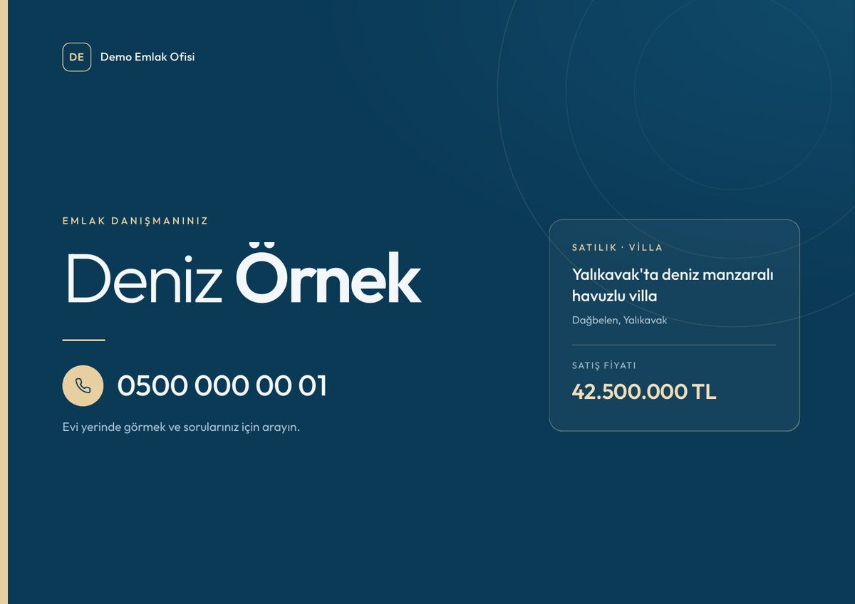 Sunumun kapanış sayfası: emlak danışmanının adı ve telefonu