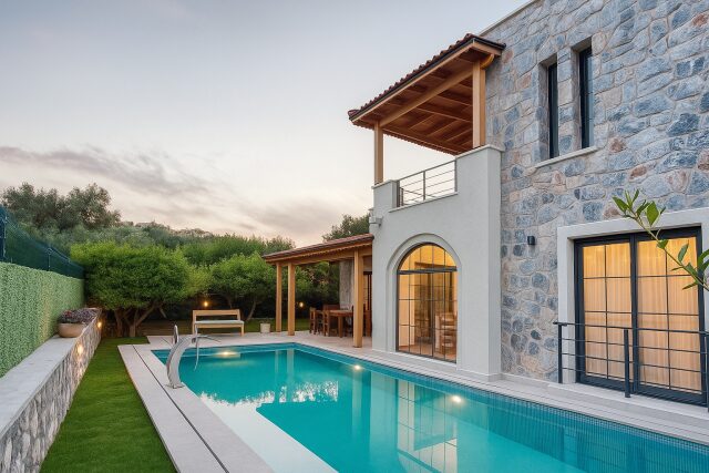 Bitez Köyiçinde Site İçi Taş Villa, Özel Havuzlu 5+2 Tripleks